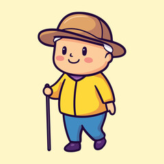 a grandfather old man using a walking stick for support vector illustration 