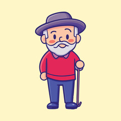 a grandfather old man using a walking stick for support vector illustration 