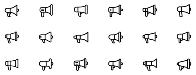Megaphone icon. Loudspeaker vector set. Announcement sign isolated set on white background. Marketing megaphone sign. Vector Illustration. EPS 10