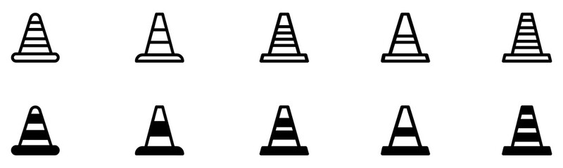 Traffic cone icon set. Road cone icon vector. Road divider with cones. Roadblock or Road barrier mark for apps or websites, symbol illustration. Vector Illustration. EPS 10