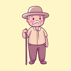 a grandfather old man using a walking stick for support vector illustration 