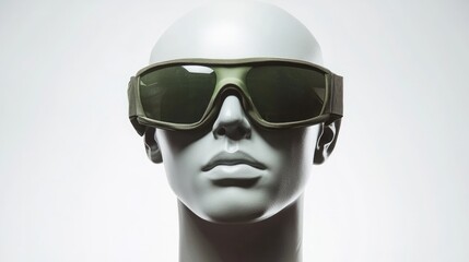 Mannequin Displaying Stylish Green Military Sunglasses Against a Clean White Background