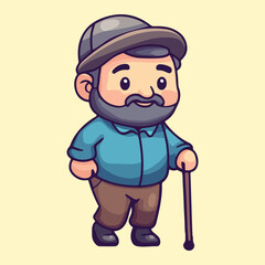 a grandfather old man using a walking stick for support vector illustration 