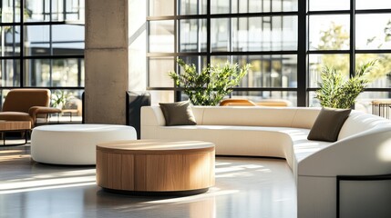 Fototapeta premium Stylish Modern Lounge Space with Comfortable Seating and Natural Light in a Medical Facility