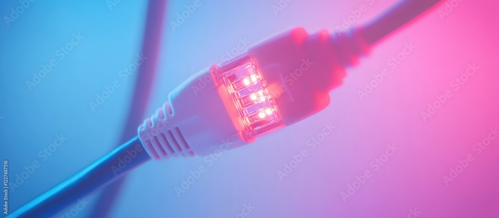 Poster connecting data and internet of things with network cable in vibrant colors and empty space for cust