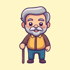 a grandfather old man using a walking stick for support vector illustration 