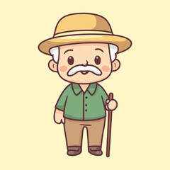 a grandfather old man using a walking stick for support vector illustration 