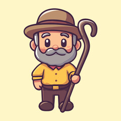a grandfather old man using a walking stick for support vector illustration 