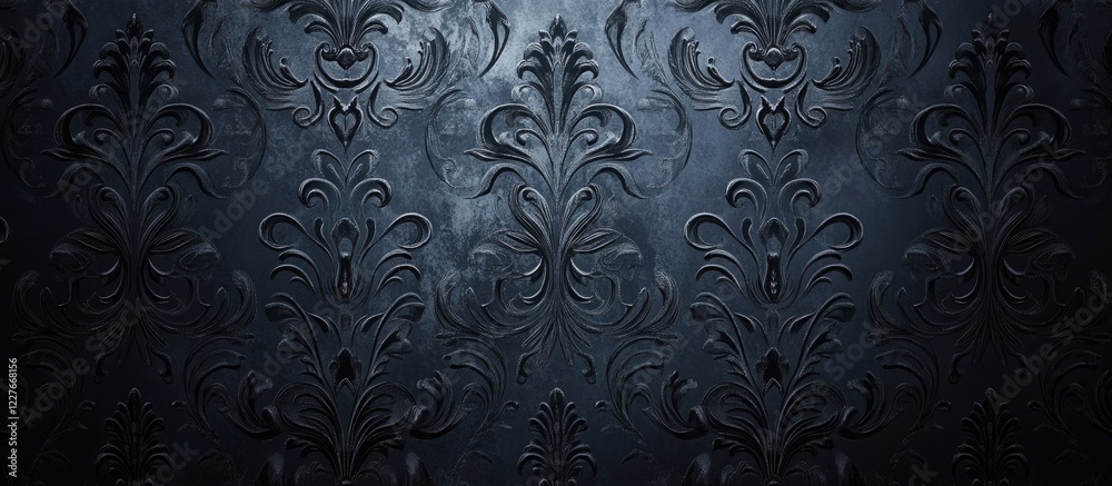 Poster elegant dark damask background with intricate patterns and empty space for text or branding purposes