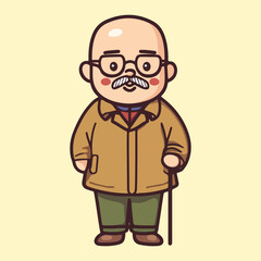 a grandfather old man using a walking stick for support vector illustration 