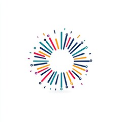 Vibrant Abstract Sunburst Design Featuring Colorful Lines and Dots on a Clean White Background