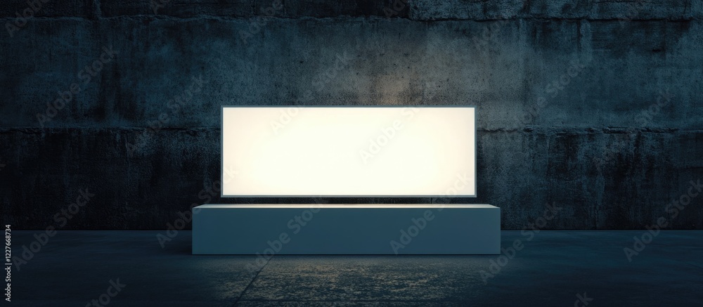 Poster modern advertising display stand with illuminated light box at point of sale featuring empty copyspa