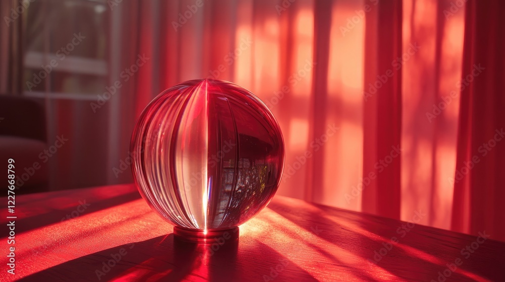 Poster red light rays through a crystal ball creating subtle glows and dappled light patterns on home walls