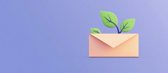 Financial savings concept with envelope and green leaves symbolizing income generation and investment opportunities on gradient background