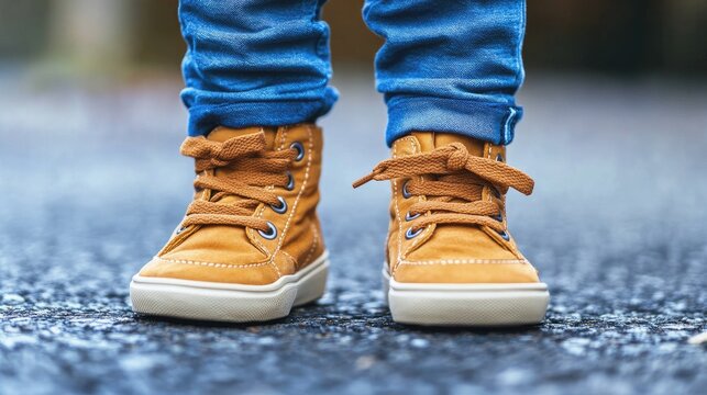 Trendy children's shoes in stylish casual wear highlighting details with ample empty space for personalized text and branding - Powered by Adobe