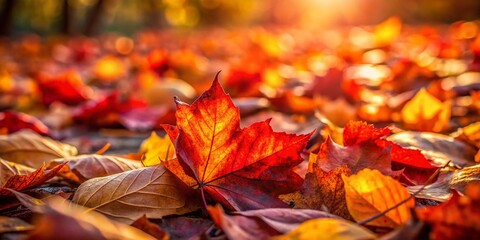Autumn Leaves: Red, Orange, Brown Fallen Leaves on Ground - Stock Photo