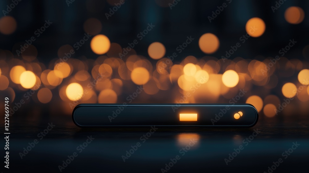 Poster modern office desk with search bar illuminated against an artistic bokeh background creating a warm 