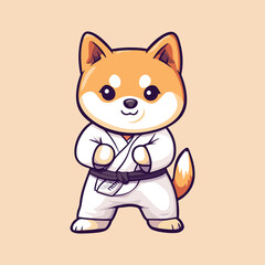 A cute cartoon fox wearing a karate uniform and throwing a punch vector illustration 