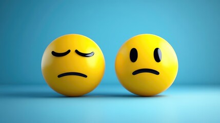 Fototapeta premium Emotional expression assessment with happy and sad emoticons on a blue background representing positive and negative feelings.