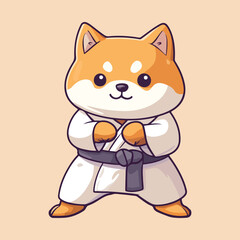 A cute cartoon fox wearing a karate uniform and throwing a punch vector illustration 