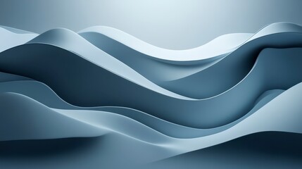 Fototapeta premium Abstract image of flowing, layered waves in shades of blue and gray. Soft lighting creates subtle shadows and depth within the undulating forms. The