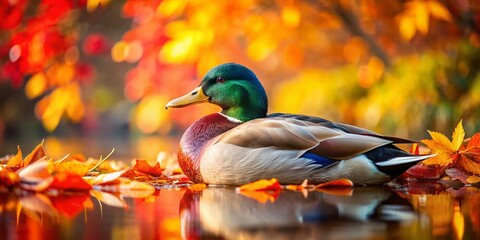 Obraz premium Autumn Pondside: Resting Wild Duck in Crisp Focus