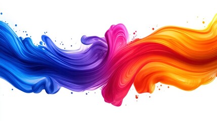 Abstract image of vibrant blue, purple, red, and orange paint swirls on a white background. The colors blend and flow dynamically, creating a sense