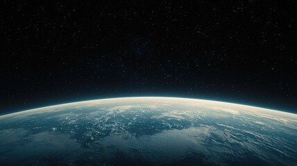 Fototapeta premium Earth's curve from space, night sky, clouds, planet. Website background