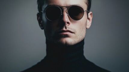 Stylish Male Portrait in Sunglasses Against a Neutral Grey Background for Fashion and Lifestyle Promotions