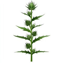 Fototapeta premium Detailed Illustration of a Thistle Plant Featuring Spiky Green Stems and Buds with Thorny Leaves