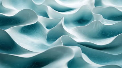 Obraz premium Abstract image of flowing, light blue and white waves with a textured surface and subtle sparkle. The 3D rendered image creates a smooth, undulating