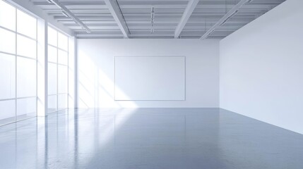 Fototapeta premium Minimalist Office Meeting Room Featuring Bright Sunlight and Spacious Empty Whiteboard