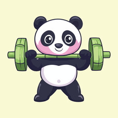 Cute panda lifting barbell gym fitness vector illustration 