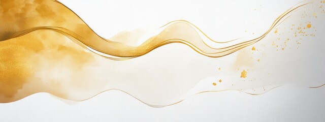 Modern abstract composition with gold accents on white canvas featuring curved shapes suitable for web headers and print design.