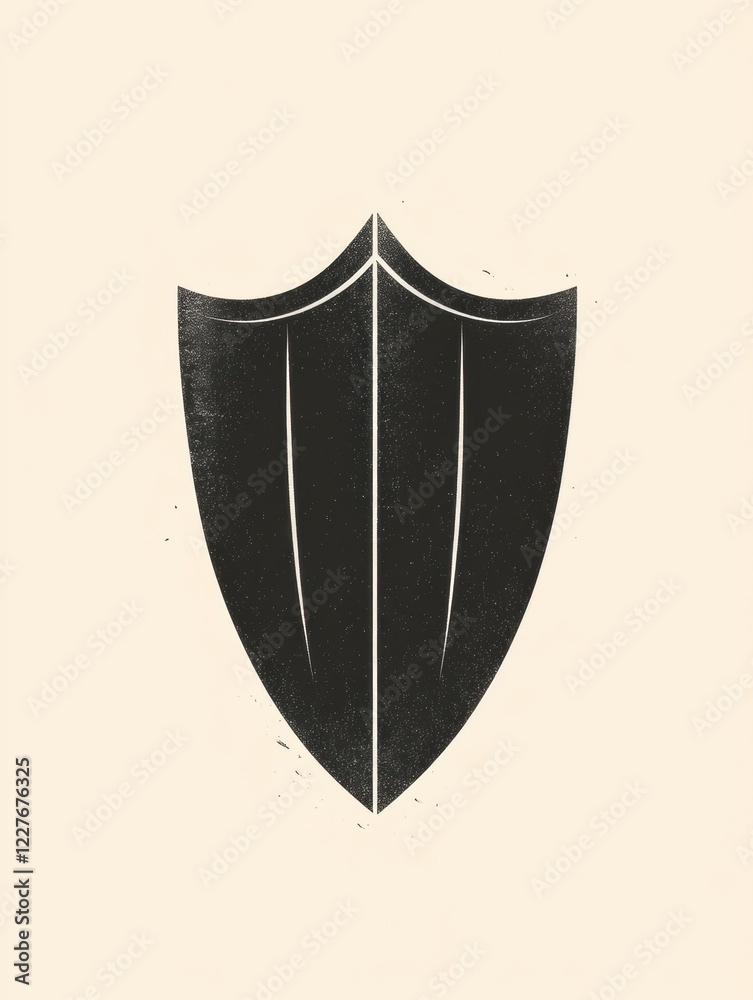 Aufkleber Black shield symbol with simple design featuring long lines and pointed top on beige background. Generative AI