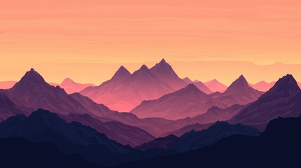 Fototapeta premium Serene Sunset Over Majestic Mountain Range in Fantasy Landscape Illustration