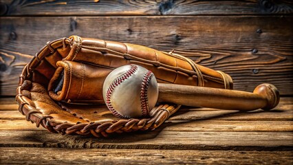 Baseball Bat, Ball, and Glove Ready for Action: Sports Equipment Stock Photo