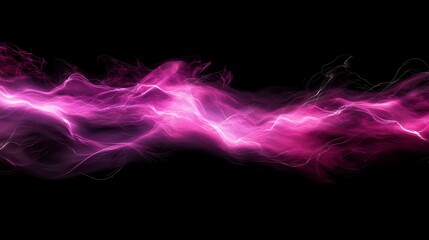 Fototapeta premium Abstract image of pink and purple glowing particles forming wavy lines against a black background. The particles appear to move and flow, creating a