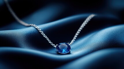 Fototapeta premium Blue Sapphire Necklace on Silk