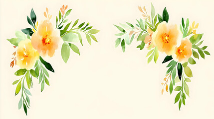 Obraz premium Watercolor floral corner design, invitation background