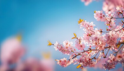 beautiful cherry blossom in springtime on blue sky background with space for text