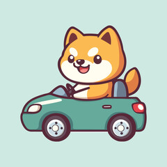 Cute dog driving the car vector illustration 