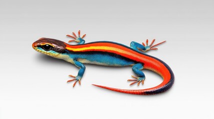 Vibrant Lizard with Bold Patterns and Colors Displaying on a Neutral Background