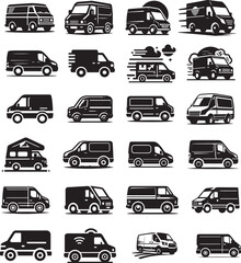Fototapeta premium van trucks illustration set vector silhouette icons pack