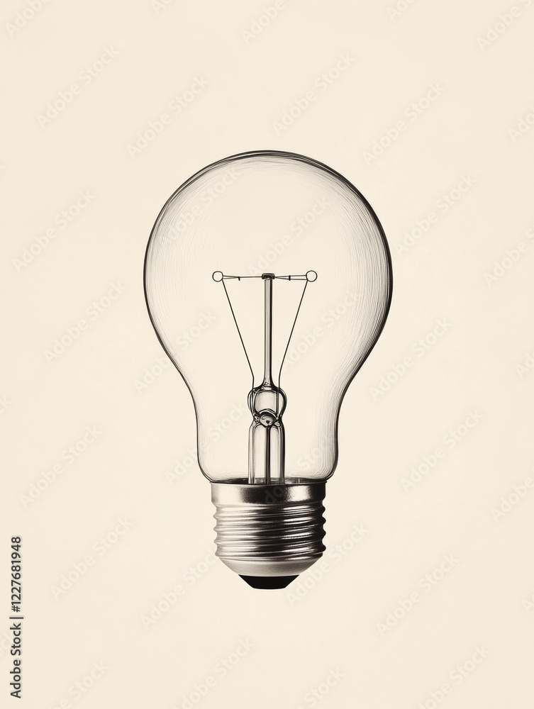 Poster Light bulb glowing softly against a simple background showcasing its elegant design and intricate filament details. Generative AI