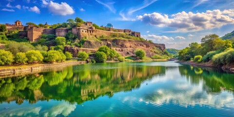 Fototapeta premium Pristine water body at Ranthambore Fort