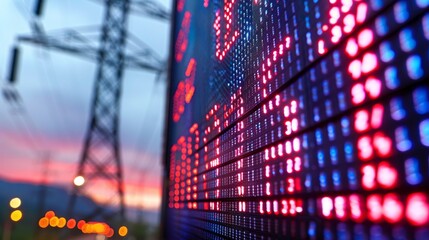 Dynamic stock market graph with electric power line background in accordion style design