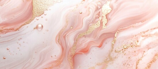 Luxury rose gold marble texture with cream and white swirls ideal for elegant spa and cosmetic backgrounds with space for text.
