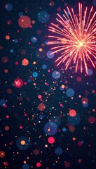 Obraz premium confetti falling from sky with New Year's Eve fireworks, confetti, balloons, eve