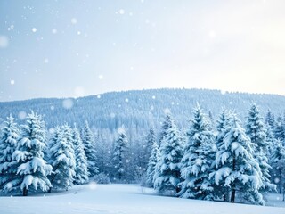 Naklejka premium Snowflakes gently falling on a winter wonderland landscape, winter wonderland, serene